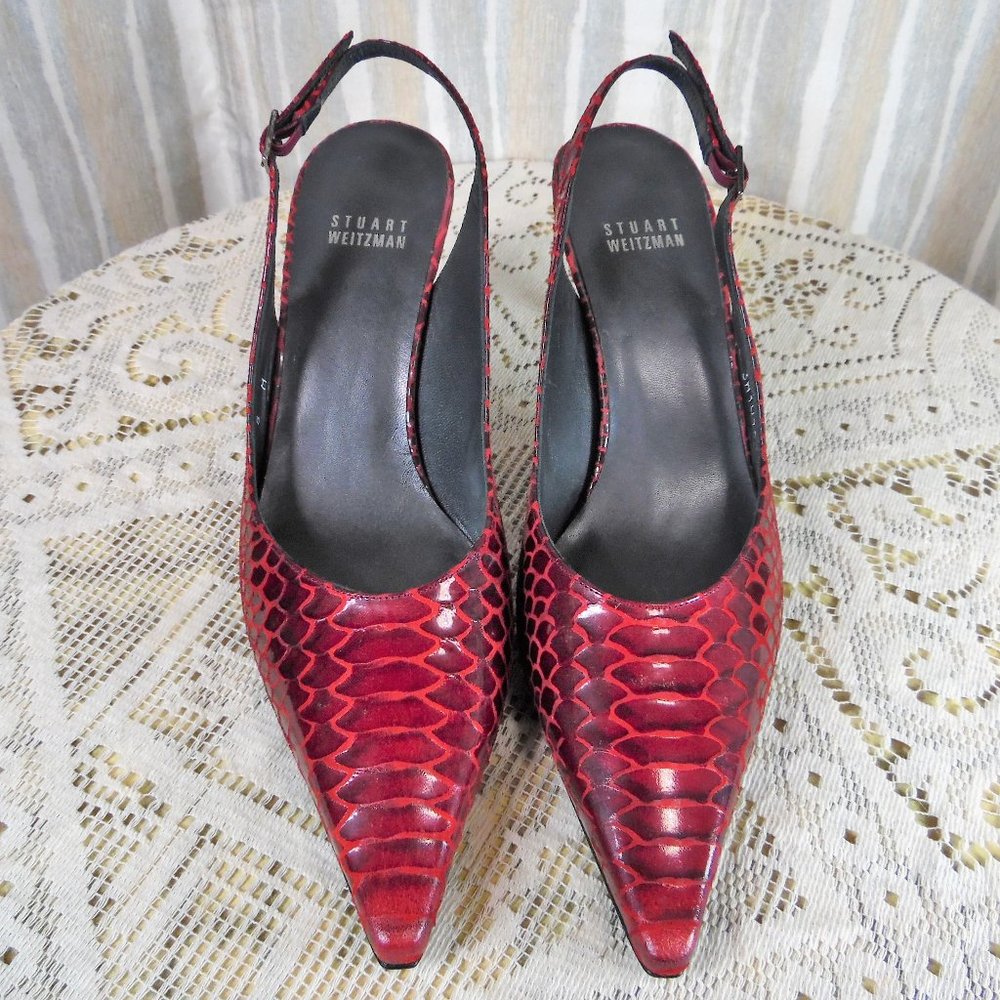 Stuart Weitzman Red Snake Skin Sling back Shoes